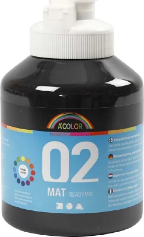 A-Color - Skole Akrylmaling - Mat - Sort - 500 ML