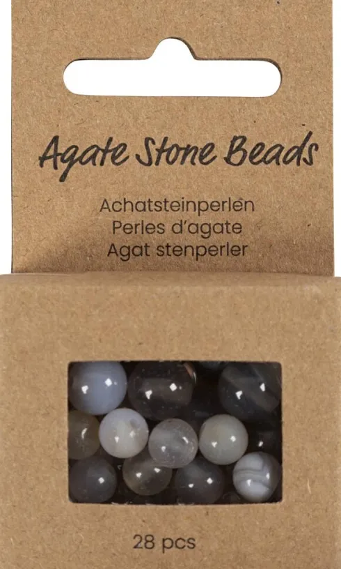 Agat Perler - Transparent Grå - Hulstr. 0,9-1 MM - 28 Stk