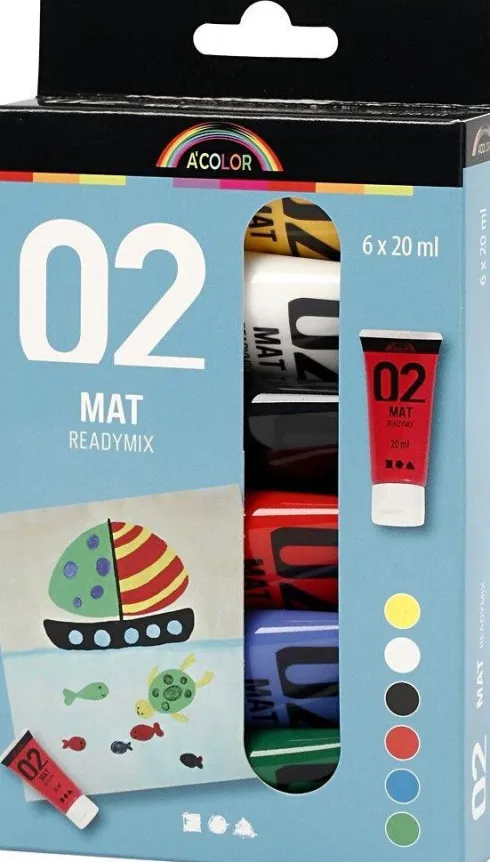 Akrylmaling - Mat - Assorterede Farver - 02 - 6X20Ml - A-Color