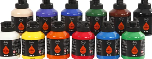 Akrylmaling Sæt - Vandbaseret - Halvblank - Standardfarver - 12X500 ML