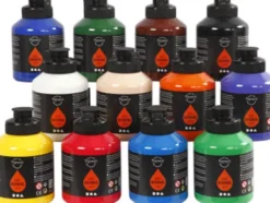 Akrylmaling Sæt - Vandbaseret - Halvblank - Standardfarver - 12X500 ML