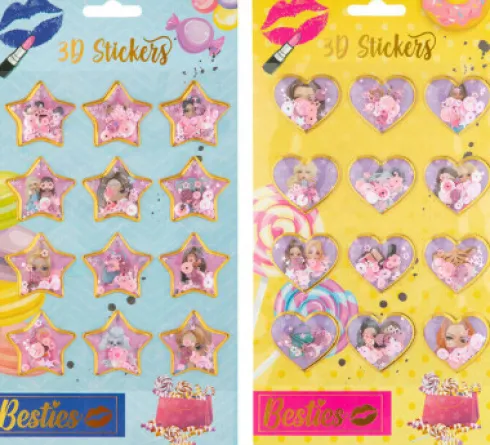Besties Stickers 3D Med Glitter 12 Stk - Assorteret