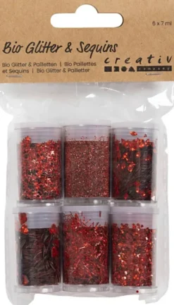 Bio-Glimmer & Pailletter - Rød - 6X7Ml