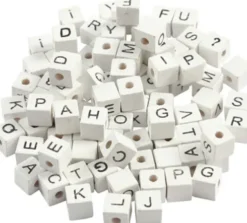 Bogstav Perler - A-Z - & - # - ? - Str. 8X8 MM - Hulstr. 3 MM - Hvid - 96 Stk
