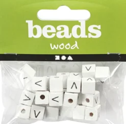 Bogstav Perler - Træ - V - 8X8 MM - Hulstr. 3 MM - Hvid - 25 Stk