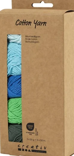 Bomuldsgarn - Nr. 8/4 - L 5X50 M - Blå/Grøn Harmoni - 5X20 G
