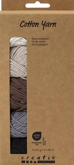 Bomuldsgarn - Nr. 8/4 - L 5X50 M - Naturfarver - 5X20 G