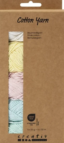 Bomuldsgarn - Nr. 8/4 - L 5X50 M - Pastelfarver - 5X20 G