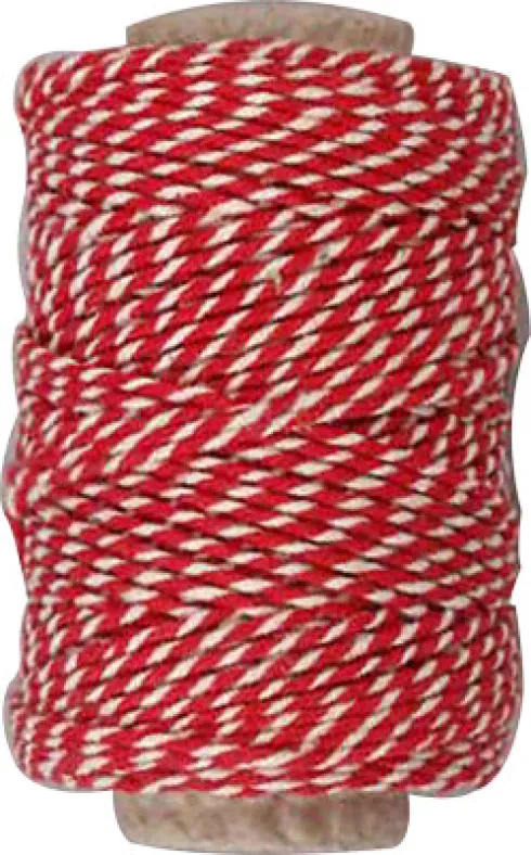 Bomuldssnor - Tykkelse 1,1 MM - Rød Hvid - 50 M