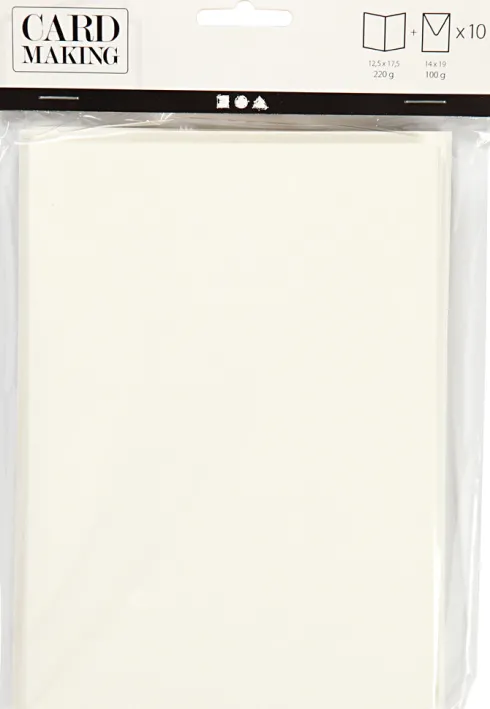 Brevkort - Kort Str. 12,5X17,5 CM - Kuvert Str. 14X19 CM - Råhvid - 10 Sæt