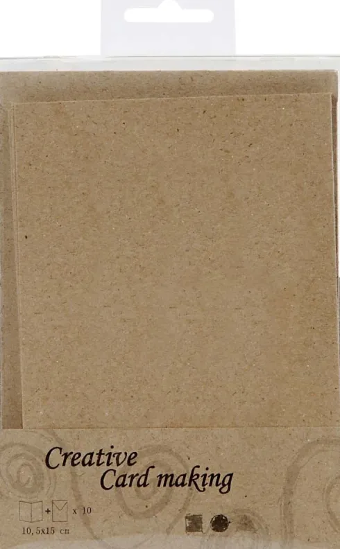 Brevkort Med Kuvert - Kort Str. 10,5X15 CM - Kuvert Str. 11,5X16,5 CM - Natur - 10 Sæt