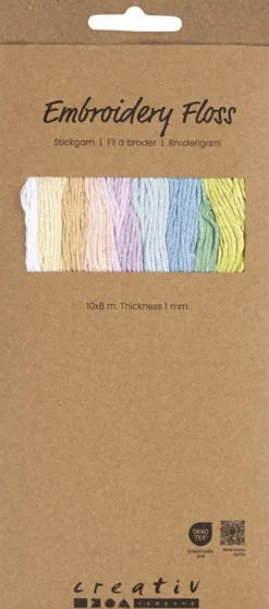 Broderigarn - Tykkelse 1 MM - Pastelfarver - 10X8 M