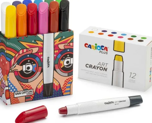 Carioca Plus - Art Crayon - Fedtfarver - Vandopløselige - 12 Farver