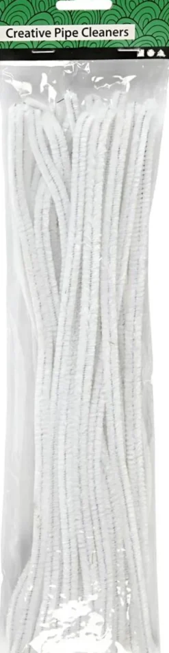 Chenille Piberensere - L 30 CM - Tykkelse 9 MM - Hvid - 25 Stk