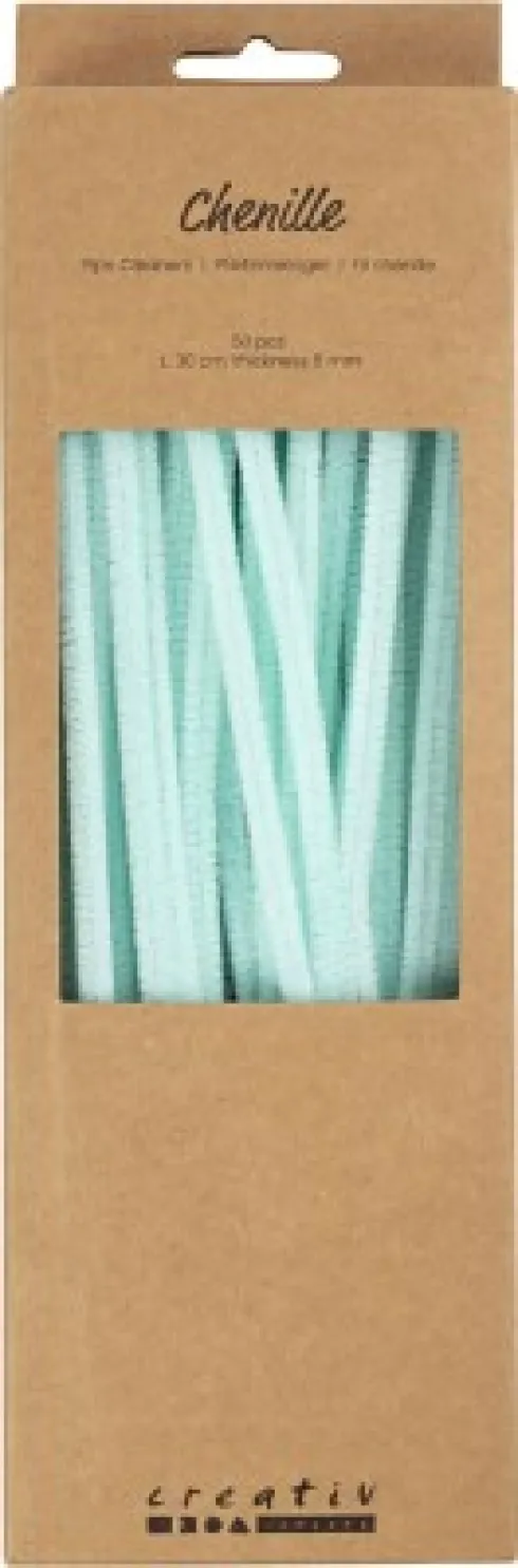 Chenille Piberensere - L 30 CM - Tykkelse 6 MM - Lys Turkis - 50 Stk