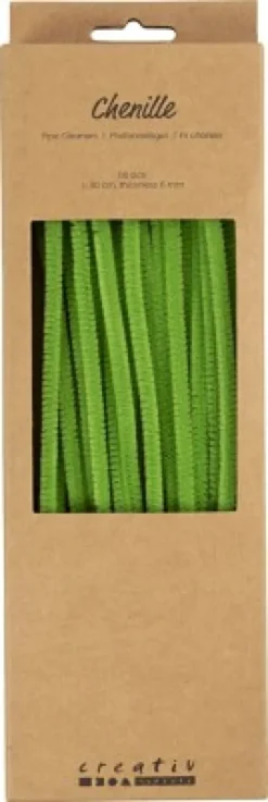 Chenille Piberensere - L 30 CM - Tykkelse 6 MM - Løvgrøn - 50 Stk