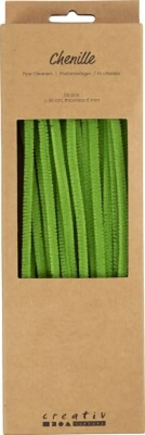 Chenille Piberensere - L 30 CM - Tykkelse 6 MM - Løvgrøn - 50 Stk