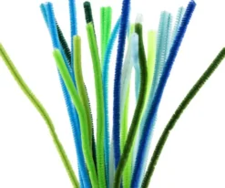 Chenille Piberensere - L 30 CM - Tykkelse 6 MM - Grøn/Turkis Harmoni - 25 Stk