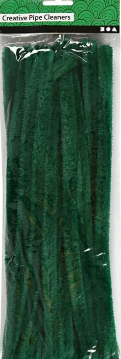 Chenille Piberensere - L 30 CM - Tykkelse 15 MM - Mørk Grøn - 15 Stk