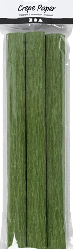 Crepepapir - 25X60 CM - Stræk/Crepe 180% - 105 G - Løvgrøn - 3 Ark