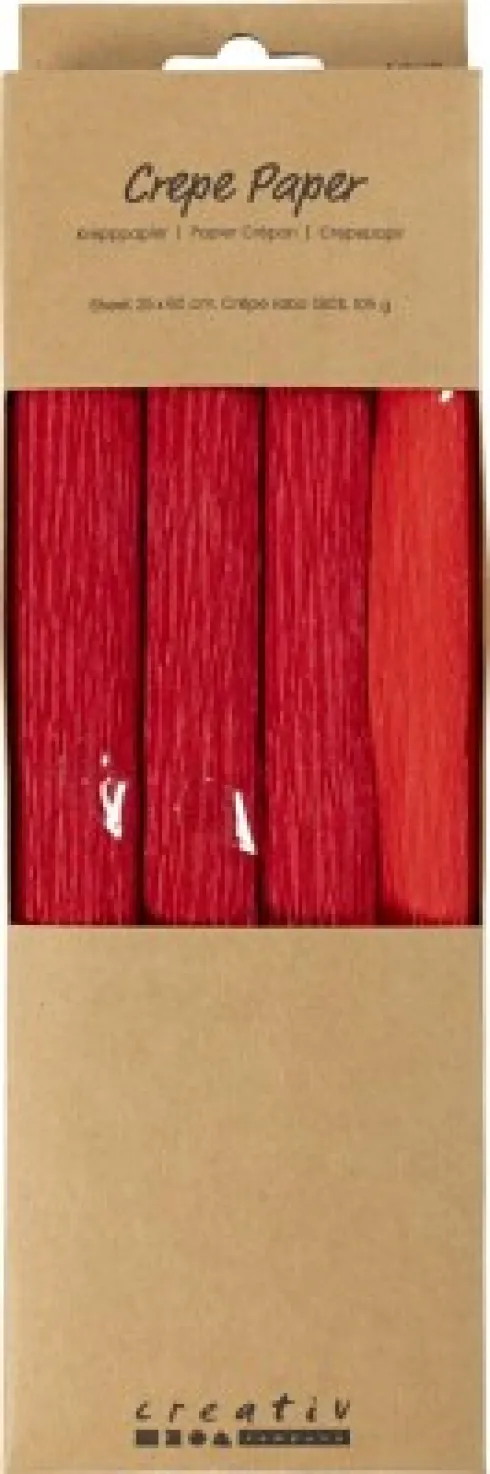 Crepepapir - 25X60 CM - Stræk/Crepe 180% - 105 G - Rød - 4Ark