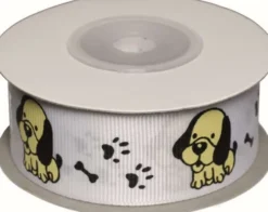 Dekobånd Hvid M/Hunde 25Mm 10M - Polyester
