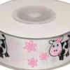 Dekobånd Hvid M/Køer 25Mm 10M - Polyester