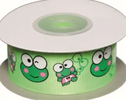 Dekobånd Lime M/Frøer 25Mm 10M - Polyester