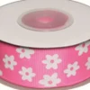 Dekobånd Pink M/Blomst 25Mm 10 - Polyester