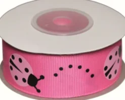 Dekobånd Pink M/Mariehøns 25Mm 10M - Polyester
