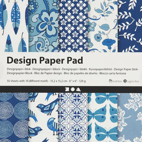 Designpapir I Blok - 15,2X15,2 CM - 120 G - Blå - 50 Ark