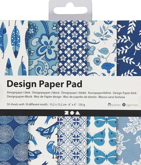 Designpapir I Blok - 15,2X15,2 CM - 120 G - Blå - 50 Ark