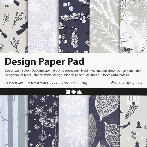 Designpapir I Blok - 15,2X15,2 CM - 120 G - Blå Grå - 50 Ark