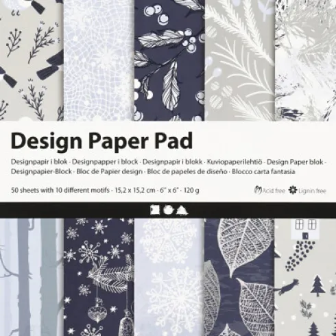 Designpapir I Blok - 15,2X15,2 CM - 120 G - Blå Grå - 50 Ark