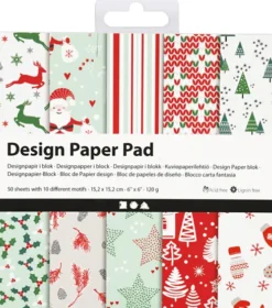 Designpapir I Blok - 15,2X15,2 CM - 120 G - Grøn Rød - Hvid - 50 Ark