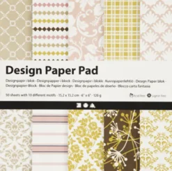 Designpapir I Blok - 15,2X15,2 CM - 120 G - Grøn - Rosa - 50 Ark