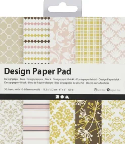 Designpapir I Blok - 15,2X15,2 CM - 120 G - Grøn - Rosa - 50 Ark