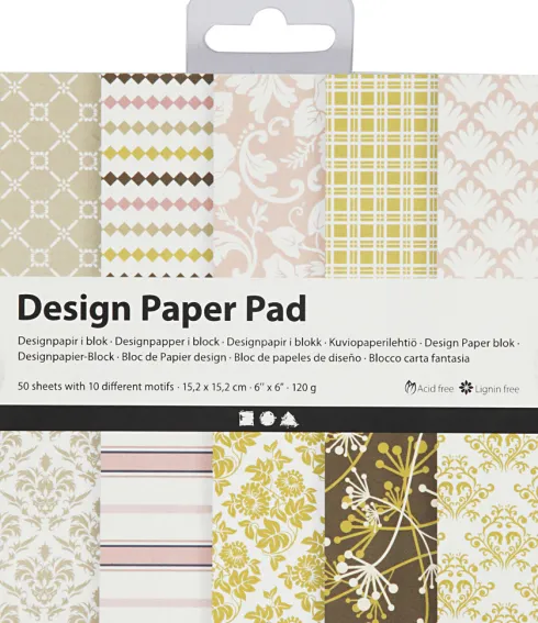 Designpapir I Blok - 15,2X15,2 CM - 120 G - Grøn - Rosa - 50 Ark