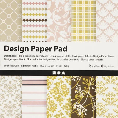 Designpapir I Blok - 15,2X15,2 CM - 120 G - Grøn - Rosa - 50 Ark