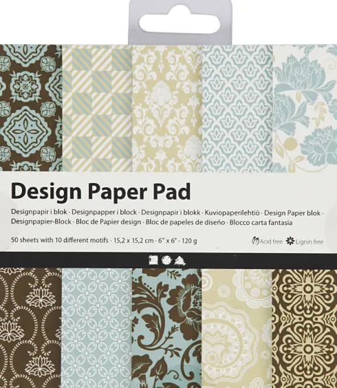 Designpapir I Blok - 15,2X15,2 CM - 120 G - Lyseblå - Brun - 50 Ark