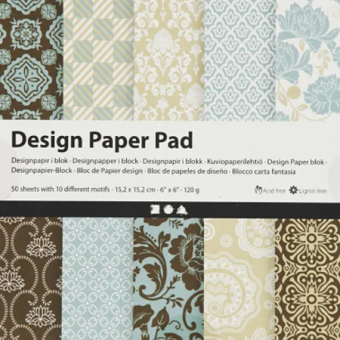 Designpapir I Blok - 15,2X15,2 CM - 120 G - Lyseblå - Brun - 50 Ark