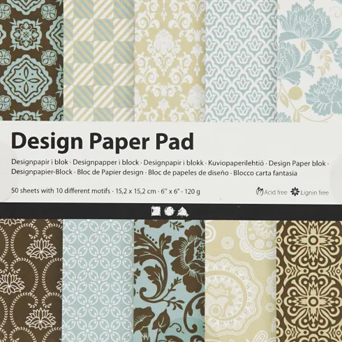 Designpapir I Blok - 15,2X15,2 CM - 120 G - Lyseblå - Brun - 50 Ark