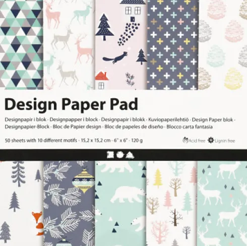 Designpapir I Blok - 15,2X15,2 CM - 120 G - Lys Grøn - Rosa - Hvid - 50 Ark