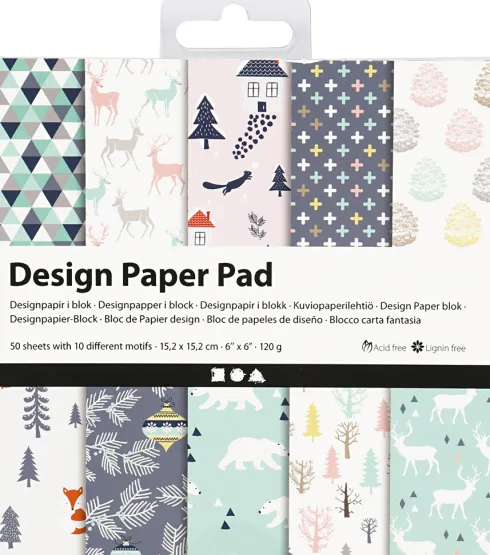 Designpapir I Blok - 15,2X15,2 CM - 120 G - Lys Grøn - Rosa - Hvid - 50 Ark