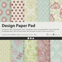 Designpapir I Blok - 15,2X15,2 CM - 120 G - Mint Grøn - Lilla - 50 Ark