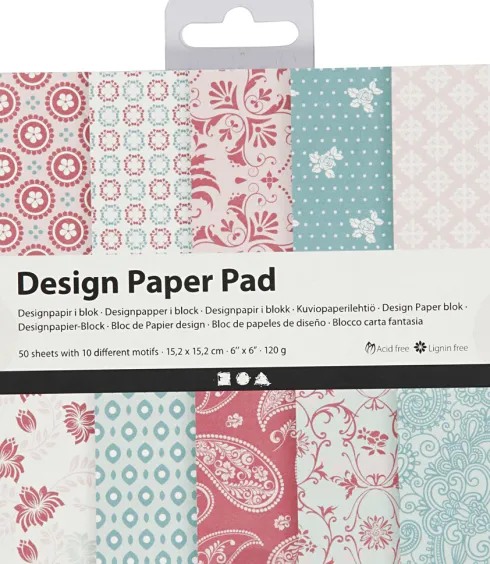 Designpapir I Blok - 15,2X15,2 CM - 120 G - Rosa - 50 Ark