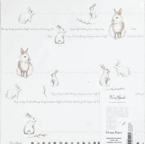 Designpapir - Kaniner - 30,5X30,5 CM - 180 G - Grå Hvid - 5 Ark
