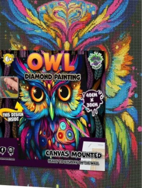 Diamond Art Painting Kit På Lærred - 30X40 CM - Ugle - Splat