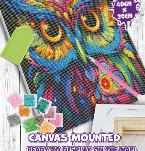 Diamond Art Painting Kit På Lærred - 30X40 CM - Ugle - Splat