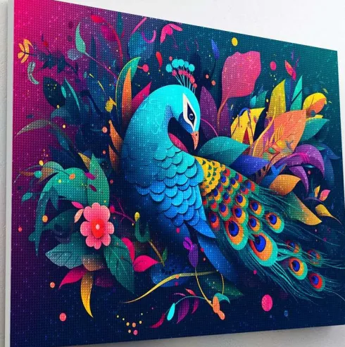 Diamond Art Painting Kit På Lærred - 30X40 CM - Påfugl - Splat